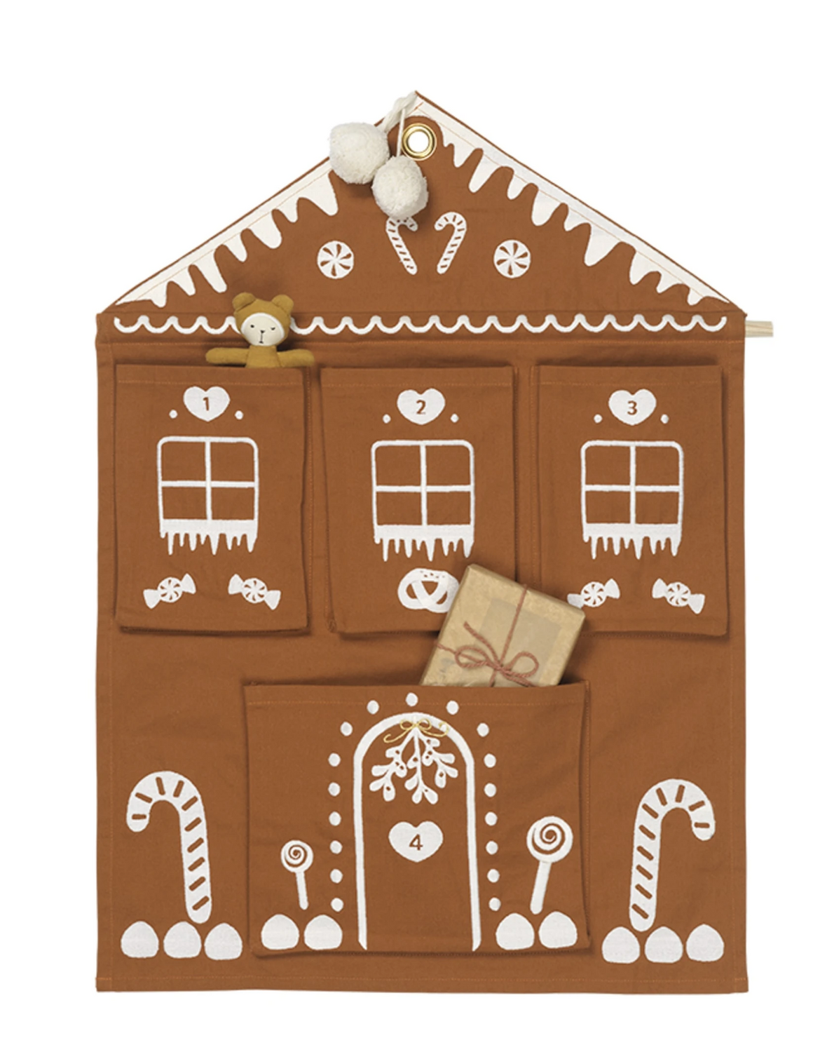 Wall Advent Calendar - Gingerbread House embroidery - cinnamon – minimini kids Wall Advent Calendar - Gingerbread House embroidery - cinnamon – minimini kids